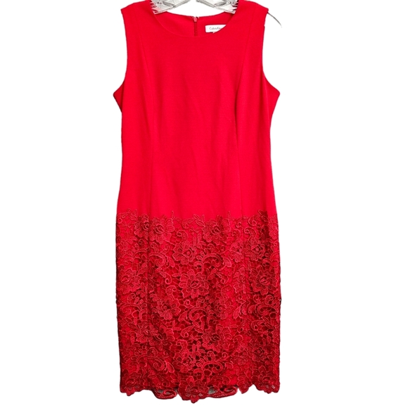 Nwot Calvin Klein Red Lace Sleeveless Sheath Dress - Picture 3 of 17